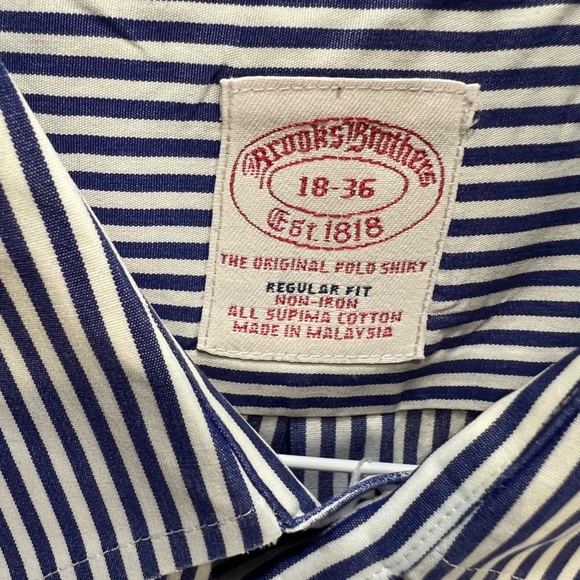 Brooks Brothers Mens 1818 Dress Shirt Blue/White Stripe 18-36 - Picture 2 of 7